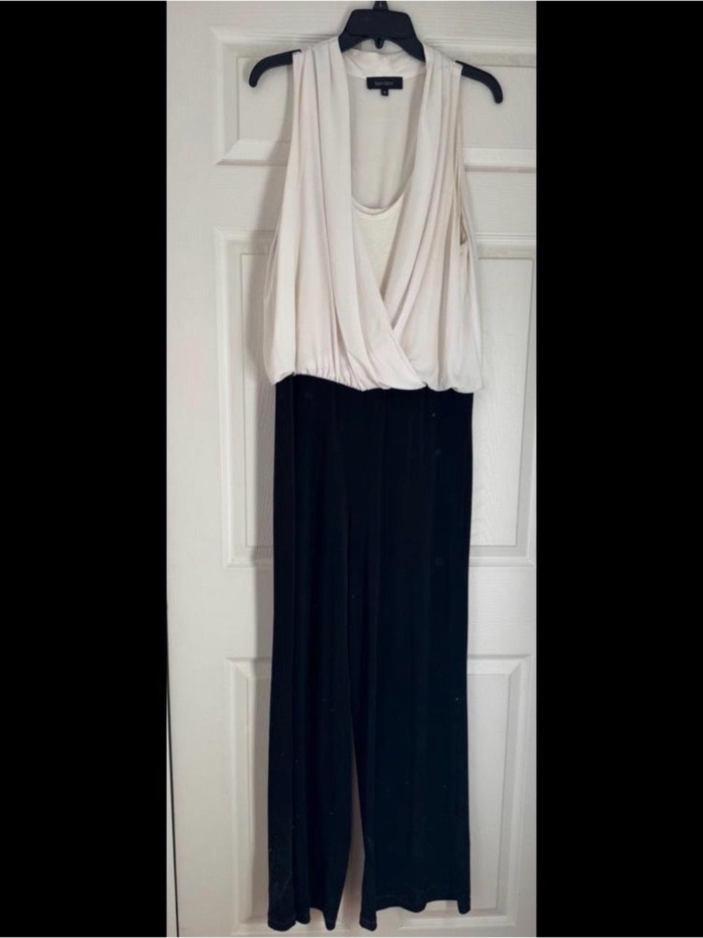 Karen Kane Black & Cream Sleeveless Draped Jumpsuit